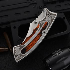 Stainless Steel Laser Pattern Color Wooden Handle High Hardness Small Folding Knife