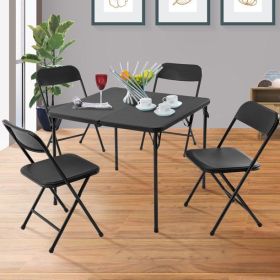 Set of 5 Resin Card Tables and Four Chairs;  Black