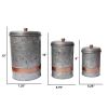 Galvanized Metal Lidded Canister With Copper Band; Set of Three; Gray